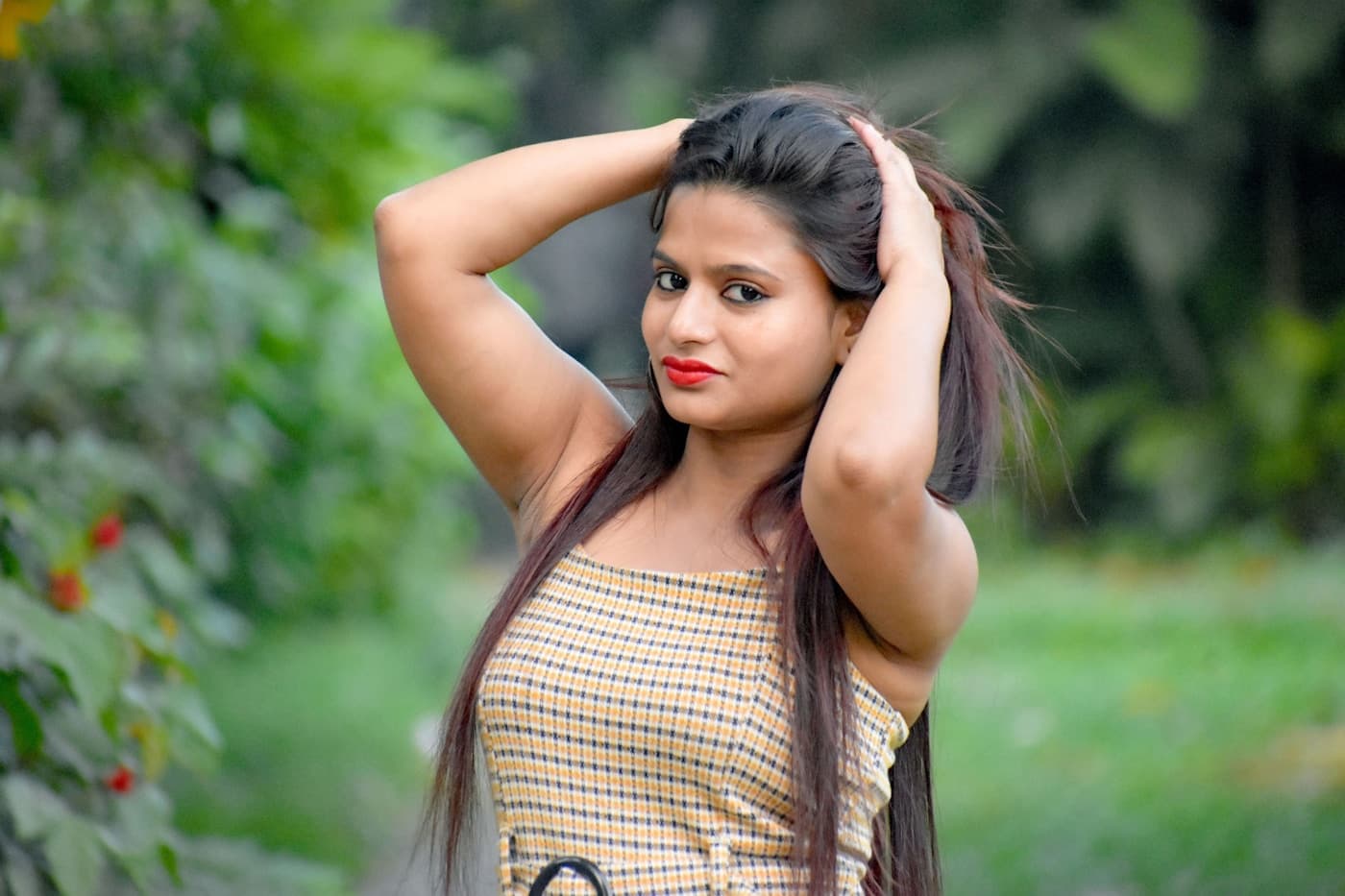 Indian model with glossy colored lengths